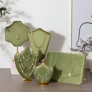 CANICECA Velvet Jewelry Display Stand Cloth Green Necklace Shelf Double-Sided Necklace Organizer Jewelry Shop Window