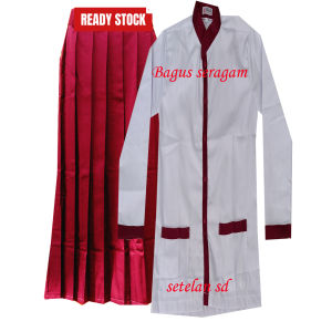 SETELAN SERAGAM SD LIS MERAH LENGAN PANJANG SERAGAM SEKOLAH ANAK PEREMPUAN /WANITA SD