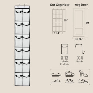 12/24 grid hanging shoe storage bag - multifunctional wall mounted mesh storage box behind the door