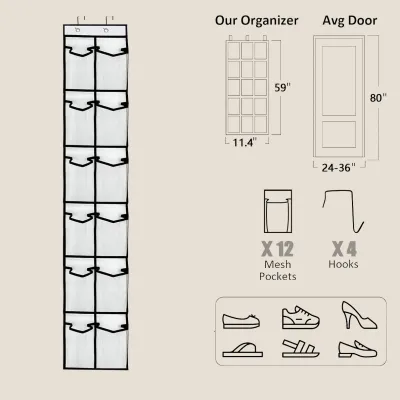 12/24 Pocket Over Door Hanging Shoe Organizer Non-woven Foldable Storage Rack Closet Bedroom