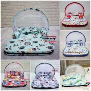 kasur bayi kelambu set bantal guling lipat baby blue
