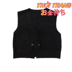 Áo gile len trơnáo gile nữ len lông thỏ hàng Quảng Châu trơn phối 2 cúc mã 373