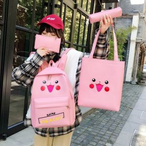 Korean Version Ins Pikachu Series 4 In 1 Backpack Canvas Female Girl Bag