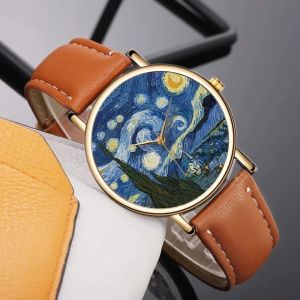 NEXTYOO Casual Women‘s Quartz Watches Leather Belt Impressionist Art Wristwatch Clock Fashion Charm Watch Draw Painting Watches Elegant Ladies