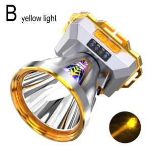 Super Bright Rechargeable High Power White Light Yellow Headlamp Waterproof Camping Light Fishing Headlight Flashlight Rechargeable LED Searchlight