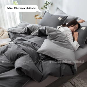 Bộ chăn ga gối cotton tici M2T Bedding phối lạ mắt - vỏ chăn mền ga giường và 2 vỏ gối - may chun miễn phí drap đủ kích thước nệm 1m 1m2 1m4 1m6 1m8 2m2 - không kèm ruột