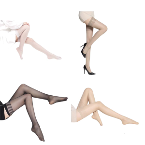 Womens Striped Print Elastic Top Over Knee Stockings Sheer Thigh High Long Socks for Parties Cosplay and Daily Wear