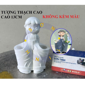 Tượng thạch cao Cô gái có túi đựng bút (Không kèm màu) tô tượng đồ chơi cho trẻ