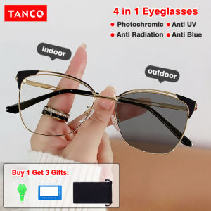 TANCO 3038 Auto Change Color Computer Glasses for Women Cat Eye Style Photochromic Lens Block Blue Light Eyeglasses Metal Frame Anti-UV HD Lens