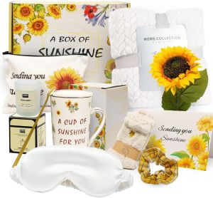 Sunflower-Themed Encouragement Gift for Women - Self Care Package with Ultra Soft Flannel Blanket  Friend Birthday Thinking of You Gifts for Her (Luxury Ready-to-Give)