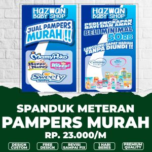Spanduk pampers murah / banner pampers murah / spanduk banner meteran custom termurah