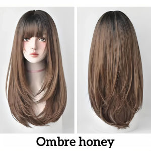 Wig Wanita Full Kepala 60CM LAYER Wig korean style Wig daily Rambut Palsu Wig rambut panjang Wanita Korea Straight Lurus Natural hair extension Rambut palsu wanita full kepala  wig natural wanita