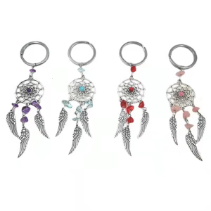 Bohemian Dreamcatcher Keychains Handmade Colorful Natural Stone Pendant Keyring For Women Wallet Backpack Accessories