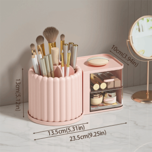 WILD 2 Drawers Makeup Brush Holder 360° Rotating Large Capacity Makeup Organizer Organizer Capacity Simple Design Rotating Organizer Countertop Display
