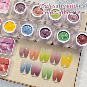 ชุดเจลทาเล็บถาดใส่เล็บแข็งสีพระอาทิตย์ขึ้นชุดสีทาตกแต่งเล็บไล่ระดับสีสำหรับการออกแบบเล็บรังสี UV แบบกึ่งถาวรเจลเคลือบเงา