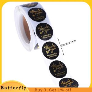 Butterfly 500pcs Thank you sticker wedding decor seal hot stamping pink black round label