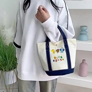 miki New cartoon embroidered canvas bag for women lunch bag high-looking handbag large-capacity mommy bag