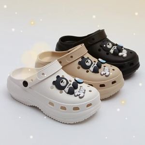 [Free Shipping] Summer non-slip fashionable cartoon breathable half-slippers for women dual-use cute gray bear lightweight casual high-heeled clogs for men