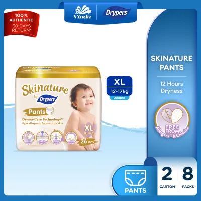 Skinature Pants Baby Diapers M38/ L32/ XL26/ XXL22 (8 Packs) - Super Soft & Allergen-free