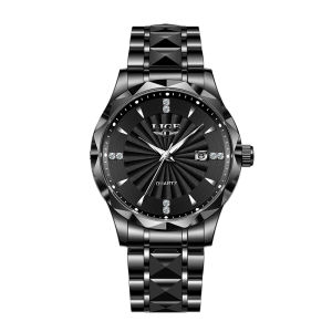 LIGE Fashion Men Watch Diamond Luminous Business Stainless Steel Strap Quartz Watches Military Sports Waterproof Date Watches For Men + Box