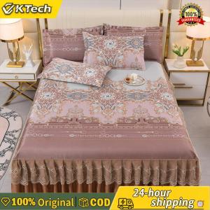 【Vktech】 3pcs Wedding Bedspread Mattress Cover with Ruffle Bed Valance Lace Bedspread with 2 Pillowcases Elegant Home Decoration