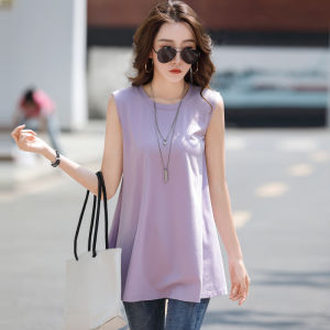 Áo Thun Nữ Dài Không Tay Casual Loose Tee Crew Áo Cánh Cổ 95% Cotton