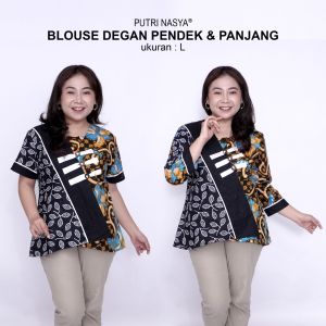 Putri Nasya Atasan Batik Jumbo Wanita Kerja Blouse Big Size Batik Wanita Blus Jumbo Kerja Seragam Batik / Atasan Batik Kantor Model Terbaru / Pakaian Batik Kekinian Bahan Katun Formal / Pakaian Super Big Wanita
