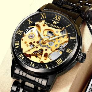 Jam Tangan Pria Otomatis Mechanical Original Asli Tahan Air Automatic Mesin Mekanik Transparan Stainless Steel Anti Karat Luminous Bercahaya Aksesoris Arloji Mens Watches Quartz Analog Kasual Bisnis Cowok Kerja Formal Kaca Tebal Tahan Goresan -JF22