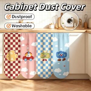 Cabinet Curtain Dustproof Cover Washable Polyester Geometric Semi Blackout Kitchen Shelf Decor