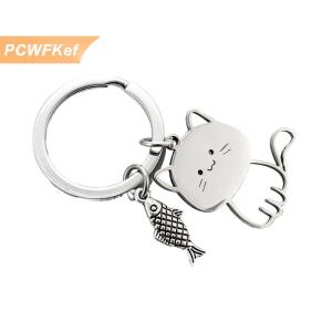 【PCWFKef】 Phim hoạt hình vui nhộn mèo cá Keychain vài người yêu thích thép không gỉ Keyring đáng yêu Mặt dây chuyền Móc Chìa Khóa Ngày Valentine quà tặng trang sức