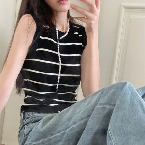 HJH 8 Colors Korean style fashion striped vest women outer wear sleeveless slim knitted top