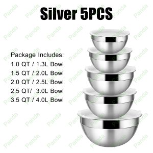 PANDA Baskom Stainless 5PCS ukuran 18-26cm/1.3L-4L Mangkok makanan dengan seal Baskom sayur Mangkok sup stainless Mangkok stainless Sayur wadah Mangkuk stainless steel Baskom adonan Baskom Salad Mixing Bowl Set Salad Bowl [Stok&Pengiriman Cepat]