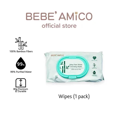 Bebe Amico Official Store Baby Pure Water Cleansing Wipes - 100% Bamboo Fibre (80pcs) [Exp: Oct 2027]
