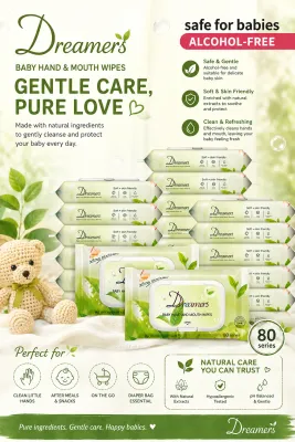 LeoBea 1pc/10pcs Dreamers Baby Hand and Mouth Wipes Alcohol-Free Hypoallergenic Affordable & Gentle Cotton Wet Tissues for Babies