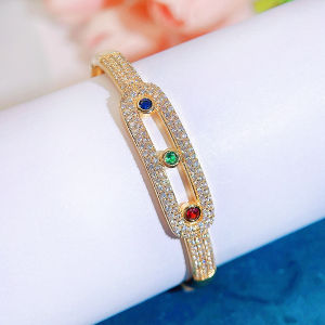 SEQUITO Stunning Women Golden Hollow Bangle Pave Twinkling Cubic Zirconia Dancing Party Wrist Jewelry Accessories B348