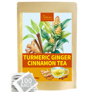 TeeLux Turmeric Ginger Cinnamon Tea Natural Turmeric Herbal Tea with Ginger and Cinnamon Spicy & Sweet Flavor Caffeine Free 100 Count