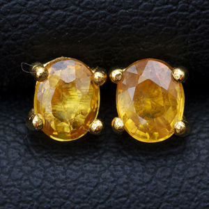 5% ชุบทอง 5X4 มิล บุเบุรักดุ ต่างหูพลอยบูรณะ (Yellow Sapphire)