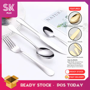 SKPLUS 24pcs Tableware Spoon Fork Knife Stainless Steel Kitchenware Cutlery Set Peralatan Makanan Sudu Dan Garpu Set - Fulfilled by SKPLUS