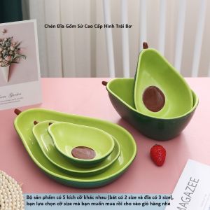 Combo bộ bát đĩa gốm sứ tráng men hình quả bơ gồm 5 chi tiết