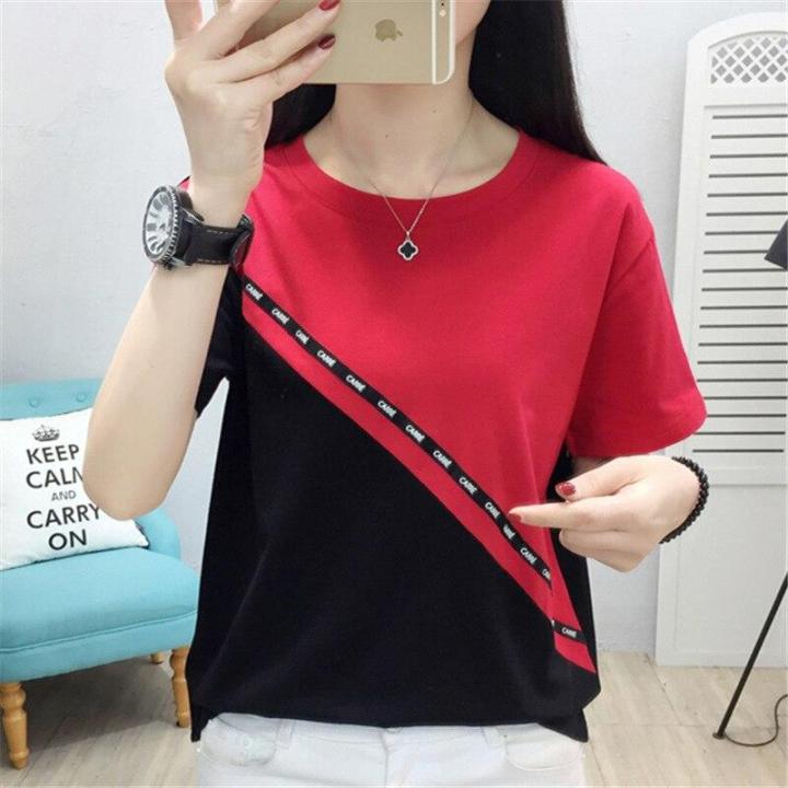 Summer Women Cotton Shirts Short Sleeve T-Shirts O-Neck Tees Ladies Solid  Patchwork Casual Female T-Shirt Plus Size Lazada PH