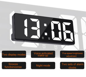 Digital LED Alarm Clock Large Screen Bedroom Bedside Clock Voice Control Dual Alarms Two Display Modes Five-speed Brightness Adjustable 12/24H Minimalist Clock