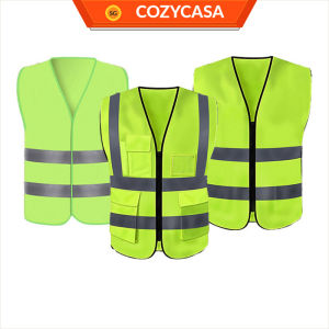 【COZYCASA】Safety Reflective Vest Visibility Jacket With Pocket Zip Uniform Night Activities