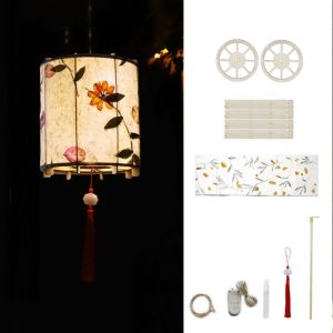 QKG24 Creative Mid-Autumn Festival Lantern Wooden LED Light Handmade Hanging Lamp Retro Chinese Style Art Lantern Festival