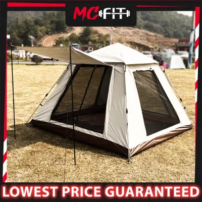 MCFIT Khemah Camping Waterproof Tent Camping 6 Person Auto Tent White with Foyer 2 Door Beach Tents 露营帐篷白色