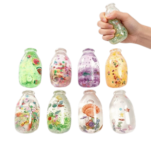 Q-1151 STORE Maltose Fruit Bottle Toy Stress Relief Soft Milk Bottle Squeeze Toy Funny Flowing Sequins Simulated Candy Bottle Toy for Adults Kids Gift