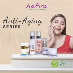 Anti Aging Series by Hafira Skincare. Menyamarkan flek hitam/hiperpigmentasi menyamarkan garis halus mencerahkan dan melembabkan kulit wajah. AMAN untuk BUMIL BUSUI Original BPOM HALAL
