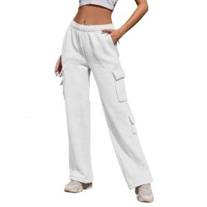 Womens Wool Cargo Sweatpants Loose Straight Leg Sport Pants Stretch High Waist Jogging Pants with Pockets