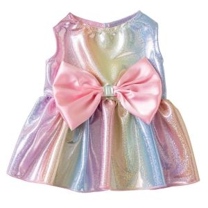 DGFDF Sleeveless Dog Rainbow Skirt Soft Bow Design Summer Dog Clothing Pet Apparel Thin Breathable Princess Dress Small Dog