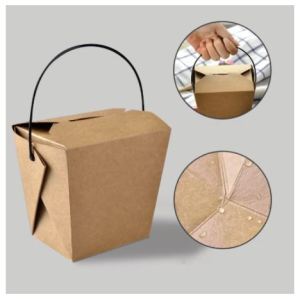 100pcs WHOLESALE Rice in a Box with Handle Noodles Bucket Meal Take-out business Food Packaging Storage Chowfan Box