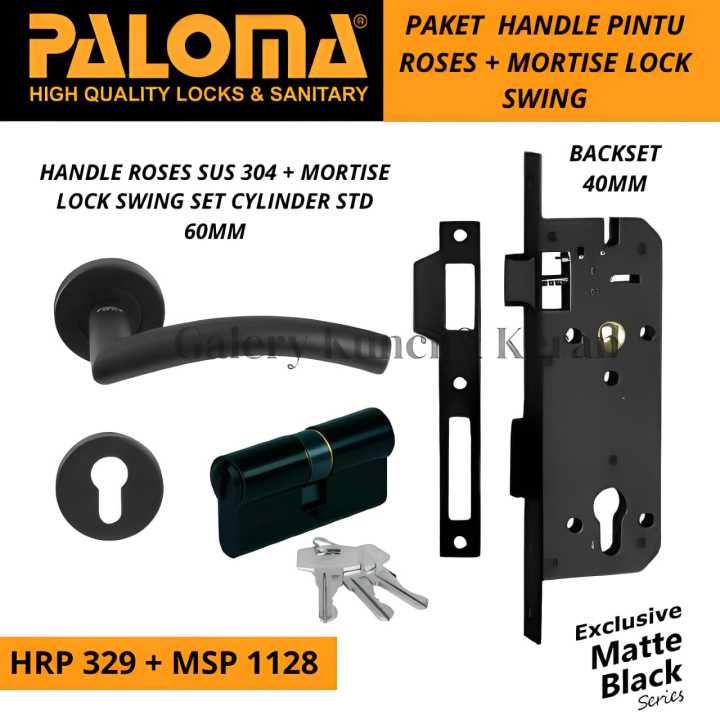 PALOMA PAKET HANDLE HITAM HRP 329 + MSP 1128 GAGANG PINTU SET KUNCI